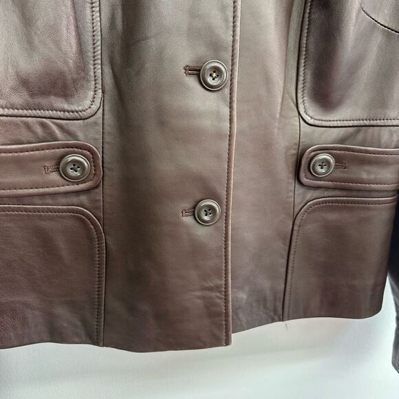 Ann Taylor Loft Women’s Espresso Dark Chocolate Brown  Leather 4 Button Collar J - Picture 9 of 15